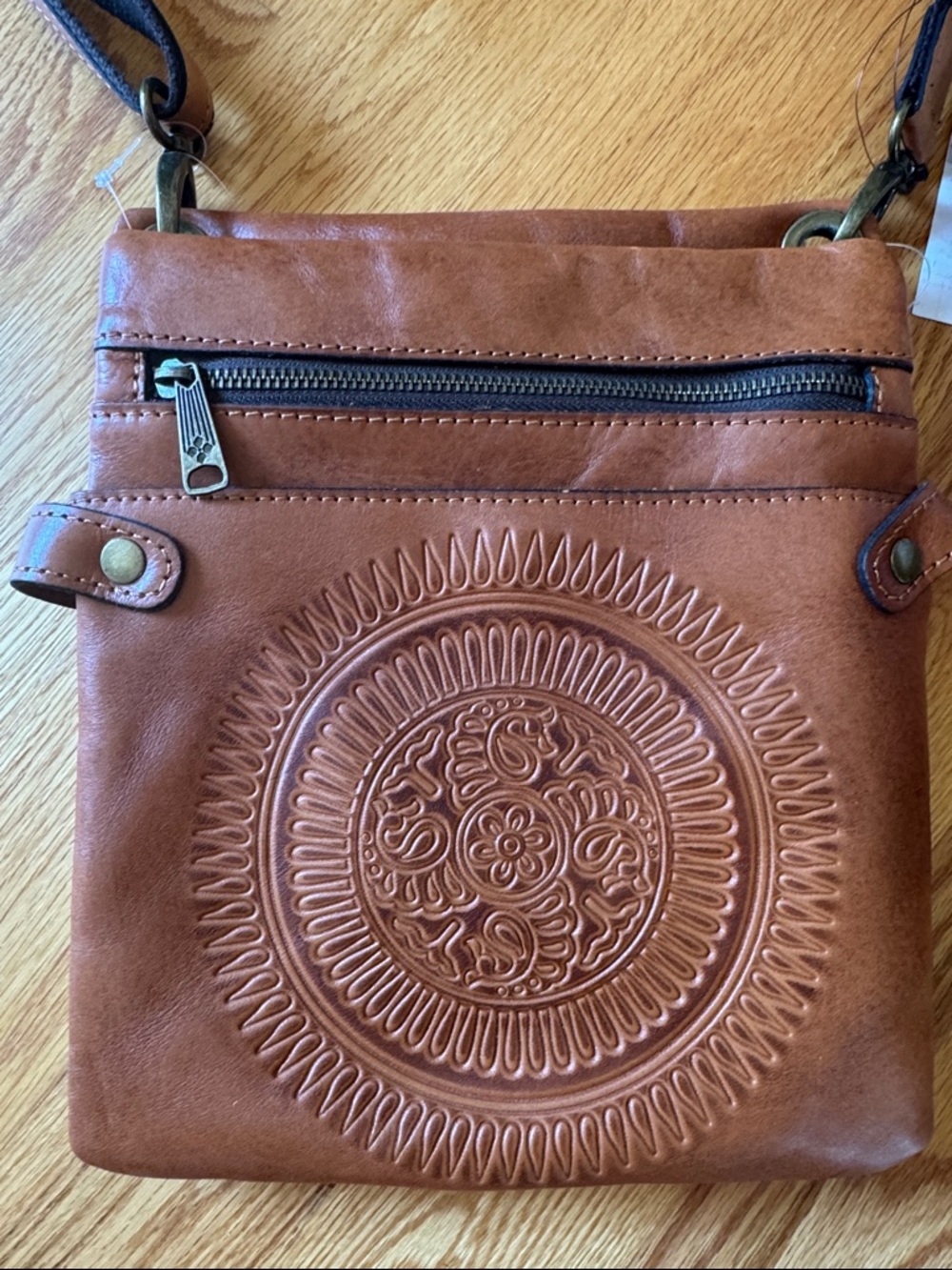 Patricia Nash Tan Embossed Leather Crossbody Bag